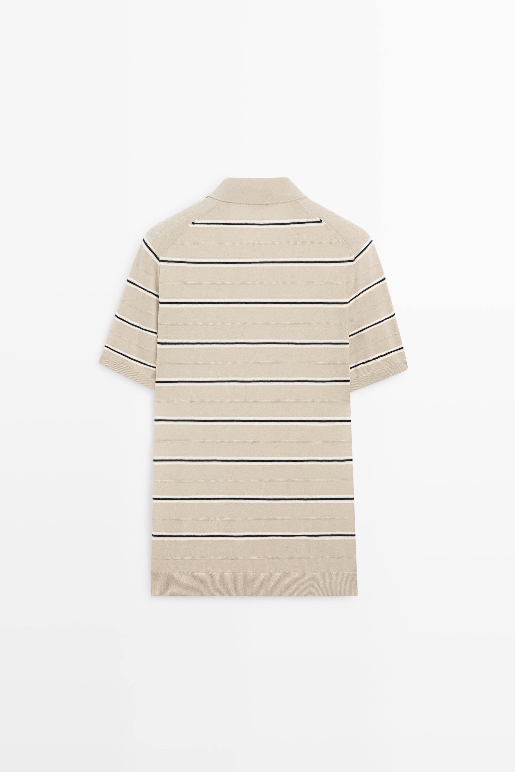 100% Cotton Striped Knit Polo Shirt